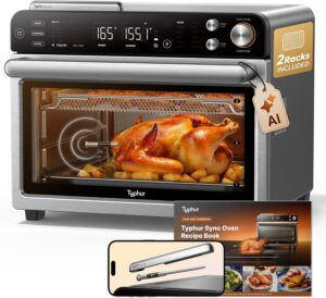Typhur Sync Oven with Smart Wireless Meat Thermometer Probe, 12‑in‑1 Countertop Airfryer Toaster Oven Combo, 360° Turbo Convection, Dehydrator, Recipes & 5 Accessories, Large 27QT with Extra Wire Rack